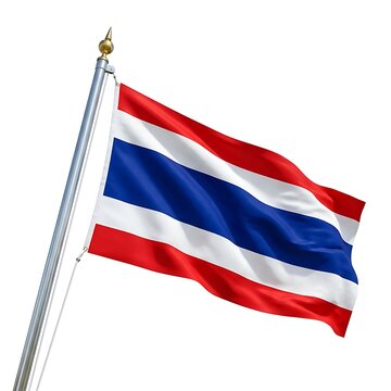 National flag of thailand trairanga waving on metal pole isolated on white background with thailand national patriotic southeast flagpole isolated government patriotism identity destination