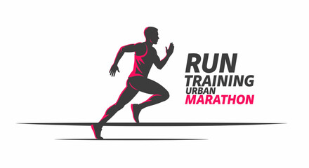 Obraz premium Dynamic Athlete Silhouette Sprinting With The Words Run Training Urban Marathon