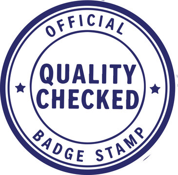 Blue circular assurance stamp with checked text and stars