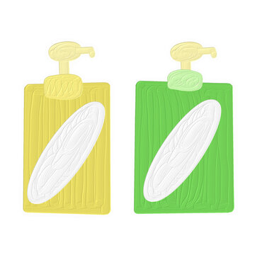 Shampoo and conditioner pump bottles for bathroom, oil paint texture illustration