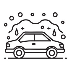 Obraz premium Car wash icon with soap suds and water droplets a car with soap suds and water droplets around it