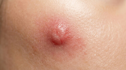 Fototapeta premium Healthy skin barrier vs acne inflammation close up of red pimple on human skin with swollen bump and irritated texture showing dermatology problem and skincare concern for treatment concept