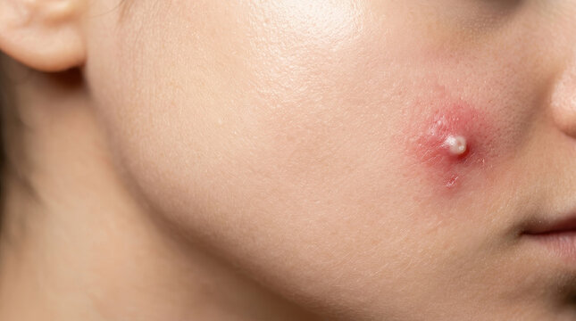 Healthy skin barrier vs acne inflammation face cheek pimple