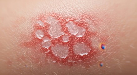 Fototapeta premium Close-up View of Skin Condition with Blisters and Redness.