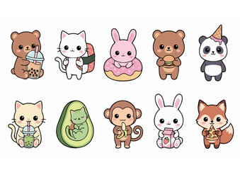 Fototapeta premium Cute Kawaii Chicken Pig and Horse Cartoon Animal Set