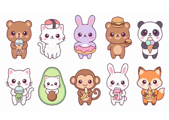 Obraz premium Cute Kawaii Animal Friends Collection in Soft Pastel Style
