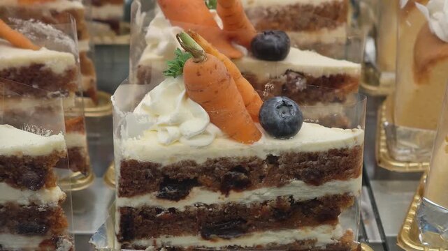 Carrot and prune cake in the cafe.
