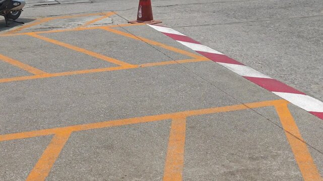 Parking lines on the side of the road in the city.