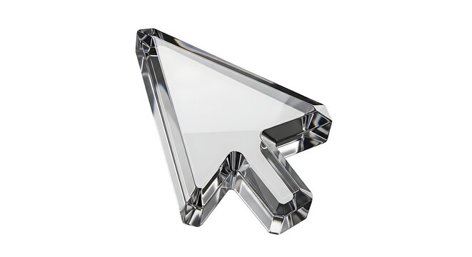 A shiny metallic computer cursor icon pointing right