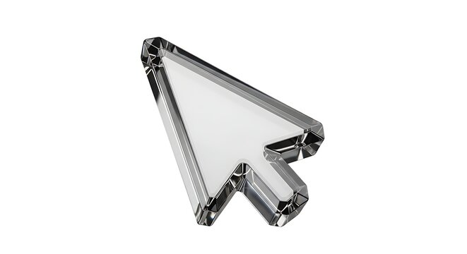 A metallic computer cursor on a white background