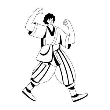A glyph style illustration showing a character wearing djellaba dress
