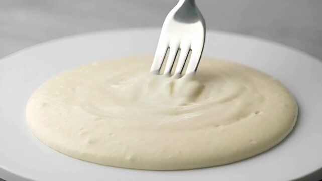 Fork on plate with sauce.