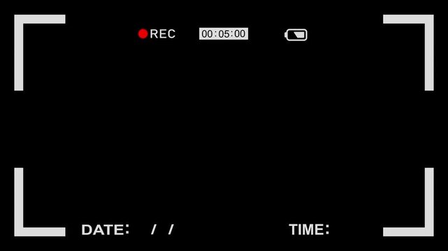 high-quality digital camera viewfinder video recording interface overlay on a dark background, perfect for video production projects, motion graphics, and film editing assets.