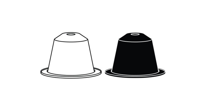A minimalist depiction of two coffee capsules one white and one black side by side