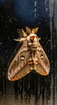 Close-up of a Beautiful Moth on a Dark Surface.