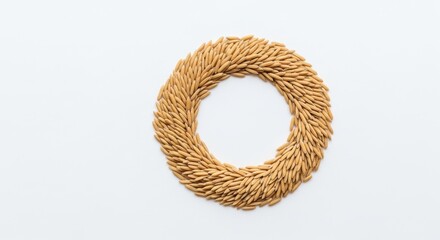 Obraz premium Circular Wreath of Wheat Stalks on White Background.
