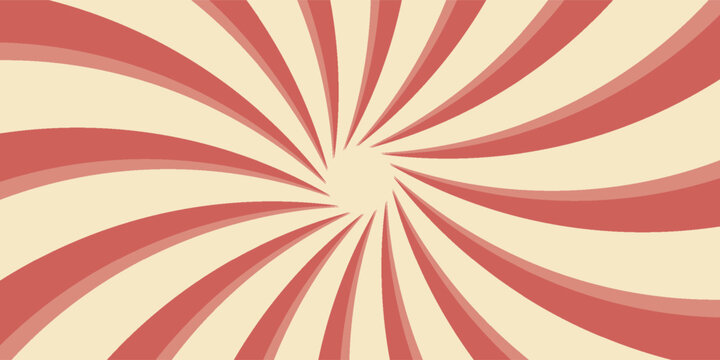 Circus background and spiral retro rays vector pattern. Vintage poster of red white sun or star burst radial lines with grunge texture, circus, carnival, summer fair or chapiteau backdrop,eps.10