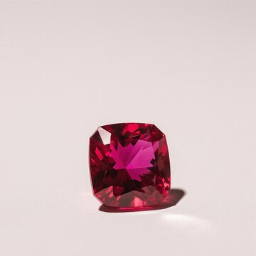 Cushion cut ruby gemstone isolated on pure white background