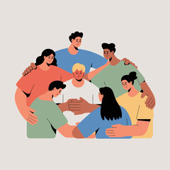 Obraz premium Diverse Group of People Joining Hands in Unity Circle