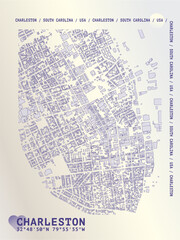 Obraz premium Charleston vector mapping. South Carolina, USA city map illustration for poster, print, social media post. Simple and editable layout of downtown plan