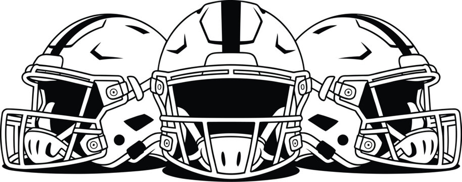 American football helmets arranged in a row graphic design sports equipment team sport game day helmet design sports gear team spirit line art