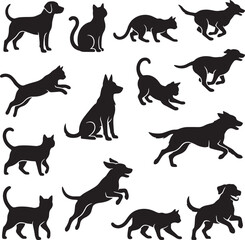 Fototapeta premium Silhouettes of cats and dogs in various poses