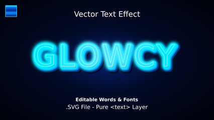Obraz premium Neon blue glowing text effect with modern typography and luminous light style