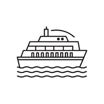 Large cruise ship or ferry boat sailing on water with multiple decks and a smokestack  maritime transportation vessel
