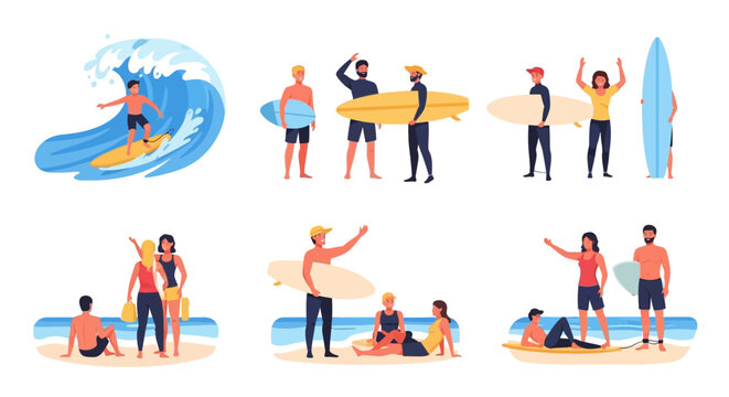 Surfing Lifestyle: Diverse People Enjoying Beach and Ocean Activities