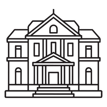 Line drawing of a large building with a triangular roof and columns  classic architecture
