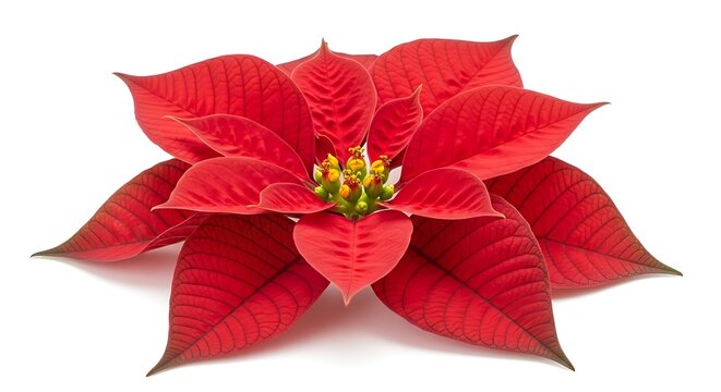 Vibrant red poinsettia bloom a festive holiday flower in close up
