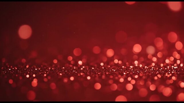 Enchanting Red Sparkle and Shimmering Bokeh Lights for a Dreamy Abstract Background, Perfect for Elegant Celebrations and Holiday Festivities