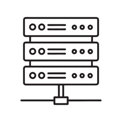 Fototapeta premium Line icon of three stacked computer servers with discs and lines on a white background data storage and processing technology symbol