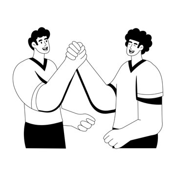 A glyph style illustration showing characters doing handshake 
