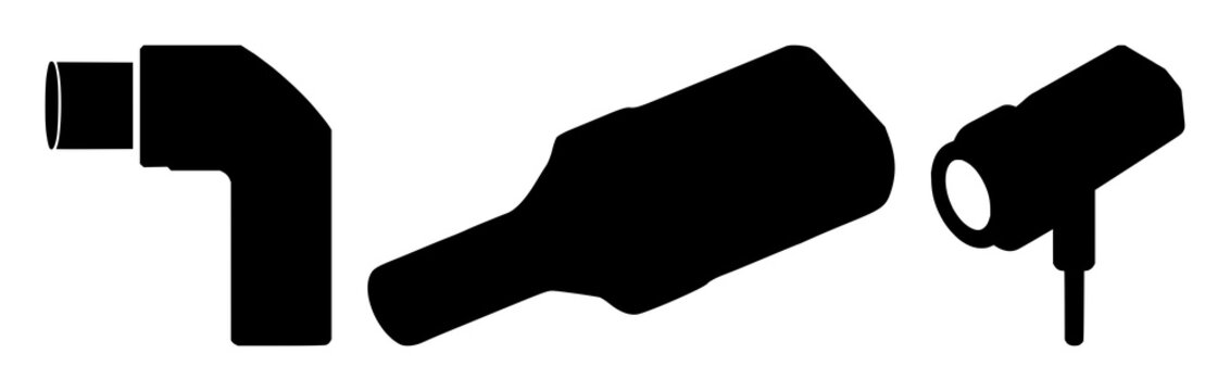 Solid black icon, white background: API connection plug and socket set with simple line art design featuring outline, illustration, graphic elements with clean design and vector art