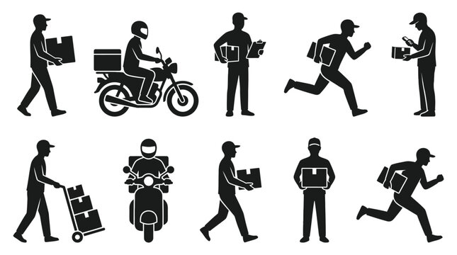 10 Delivery Courier Silhouette Vector Pack &ndash; Logistics & Shipping SVG Collection