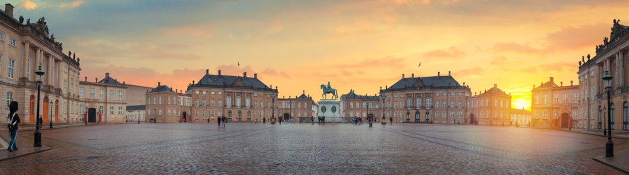  Royal Amalienborg Palace Square at Sunset in Copenhagen with Copy Space