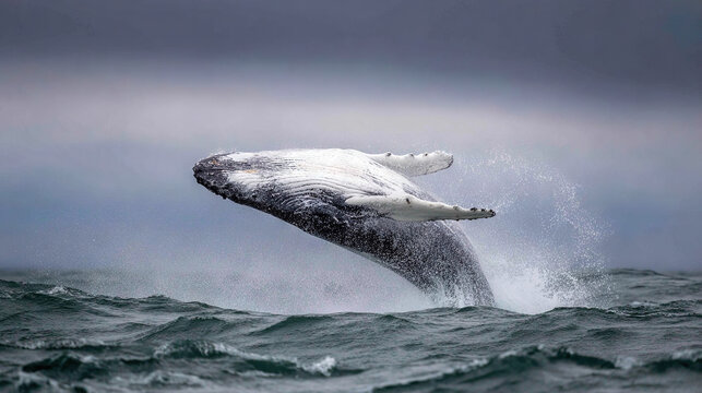 Humpback Whale Breaching Over Waves