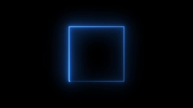 glowing neon square rectangle picture frame icon animation shape frame rotation footage round border frame movement photo frame neon box sign symbol with on a black background