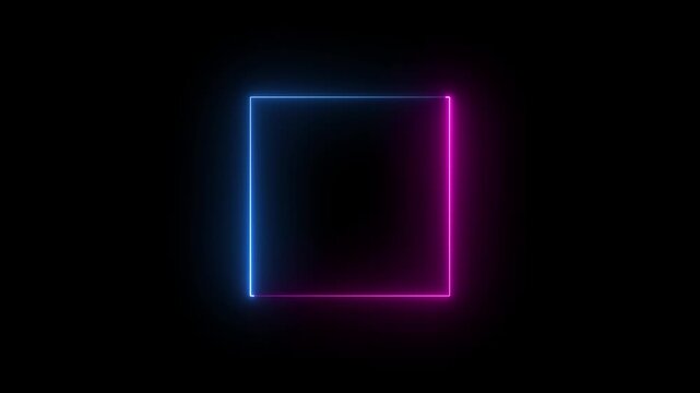 glowing neon square rectangle picture frame icon animation shape frame rotation footage round border frame movement photo frame neon box sign symbol with on a black background