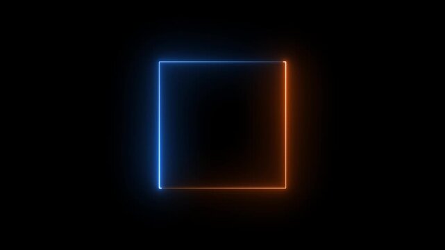 glowing neon square rectangle picture frame icon animation shape frame rotation footage round border frame movement photo frame neon box sign symbol with on a black background