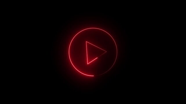 Video, audio play baton icon animation. Glowing neon play baton with play baton inside circle on background..