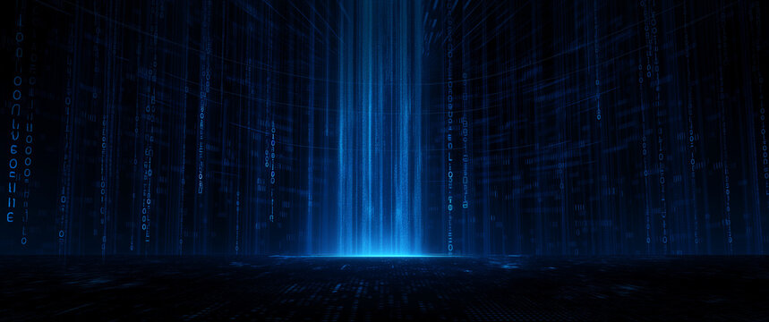 Mysterious Portal in the Dark Forest: A mesmerizing blue light descends through a dense forest, creating an ethereal and enigmatic scene that invites speculation and curiosity. 