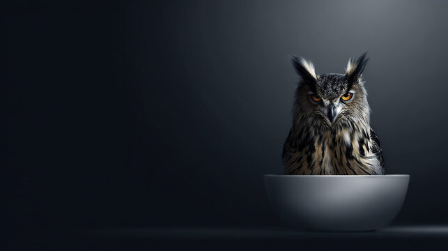 Owl in a Bowl with Dramatic Lighting