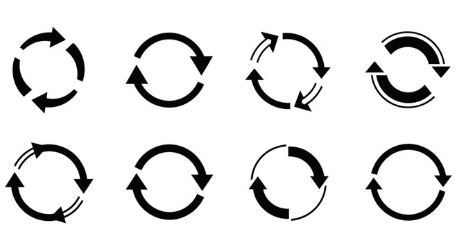 Various circular arrow symbols used for reloading and refreshing web pages