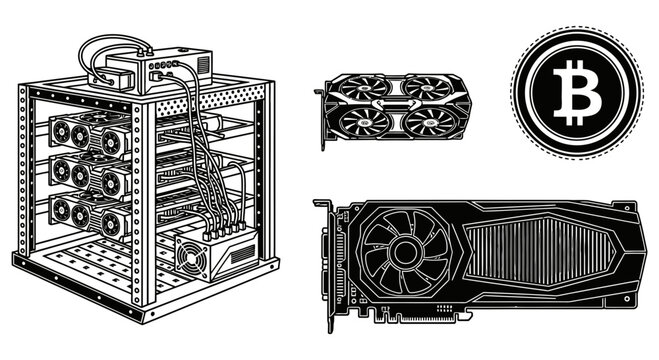Cryptocurrency mining rig featuring multiple high performance computer graphics card components