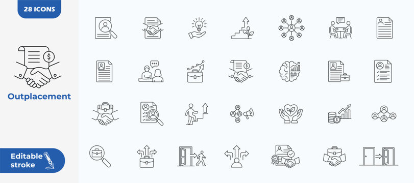 Outplacement icon set, Editable line icons, Editable stroke icon, Vector illustration.