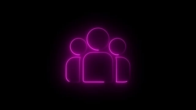 Neon the Group people man icon glowing animation saber video on black background 