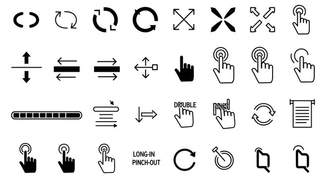 Set of black digital gesture icons for mobile touch screen interfaces