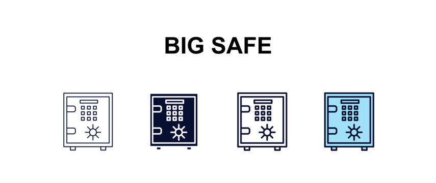 big safe multi-style outline icon set - business concept. Thin line, regular, filled, colored big safe icon